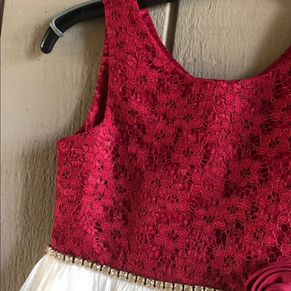 American Princess Red and White Tiered Lace Party Dress for Girls